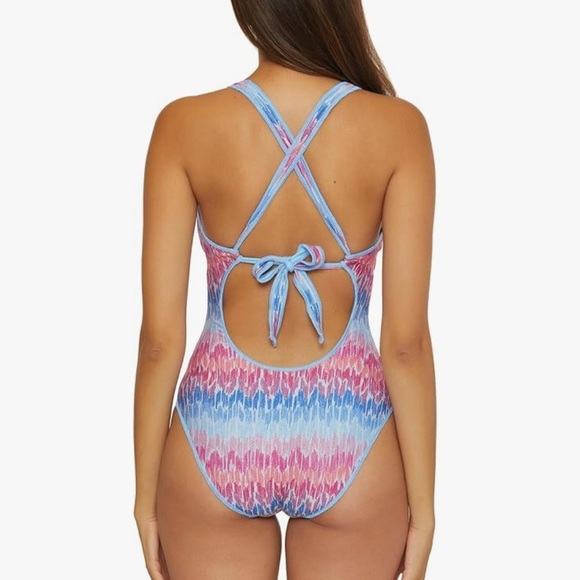 New BECCA Women’s Joshua Tree One Piece Swimsuit Plunge Neck Corset Size Large - Picture 2 of 9